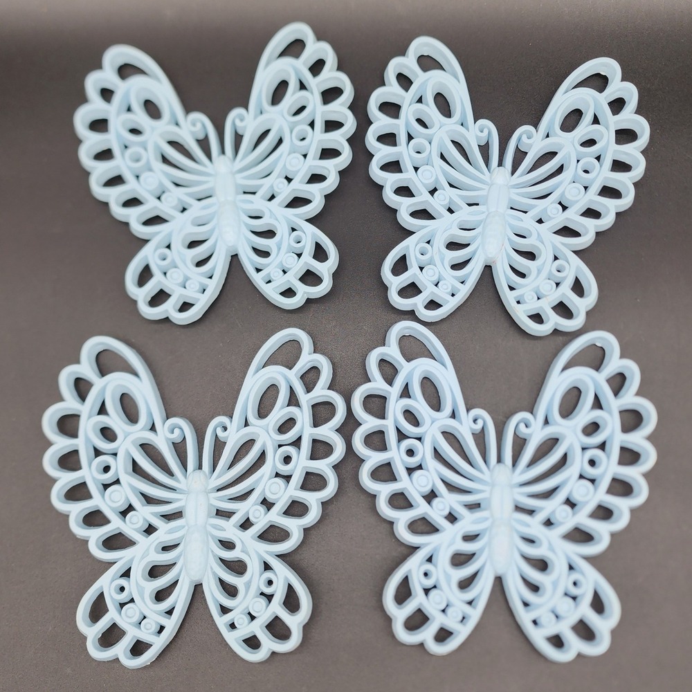 Burwood 5" Blue Butterfly Wall Decor Set 4 Vintage 1978 MCM Retro Nursery Kitsch